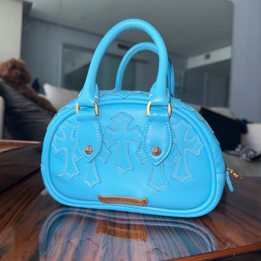 Chrome Hearts Blue Cross Patch Gym Bag #5 – Small Handbag with Bronze Hardware